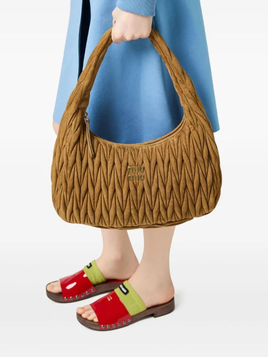 Miu Miu Women Wander Extra-Large Matelassé Suede Bag