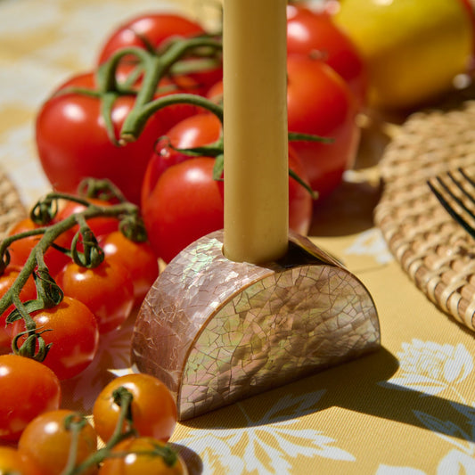 Half Moon Mother Of Pearl Candle Holders Blush, Set of 2