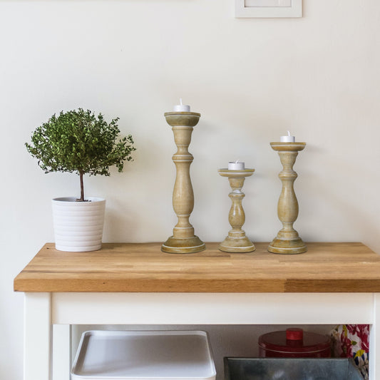 Tuli Rustic White Large Pillar Candleholder Set