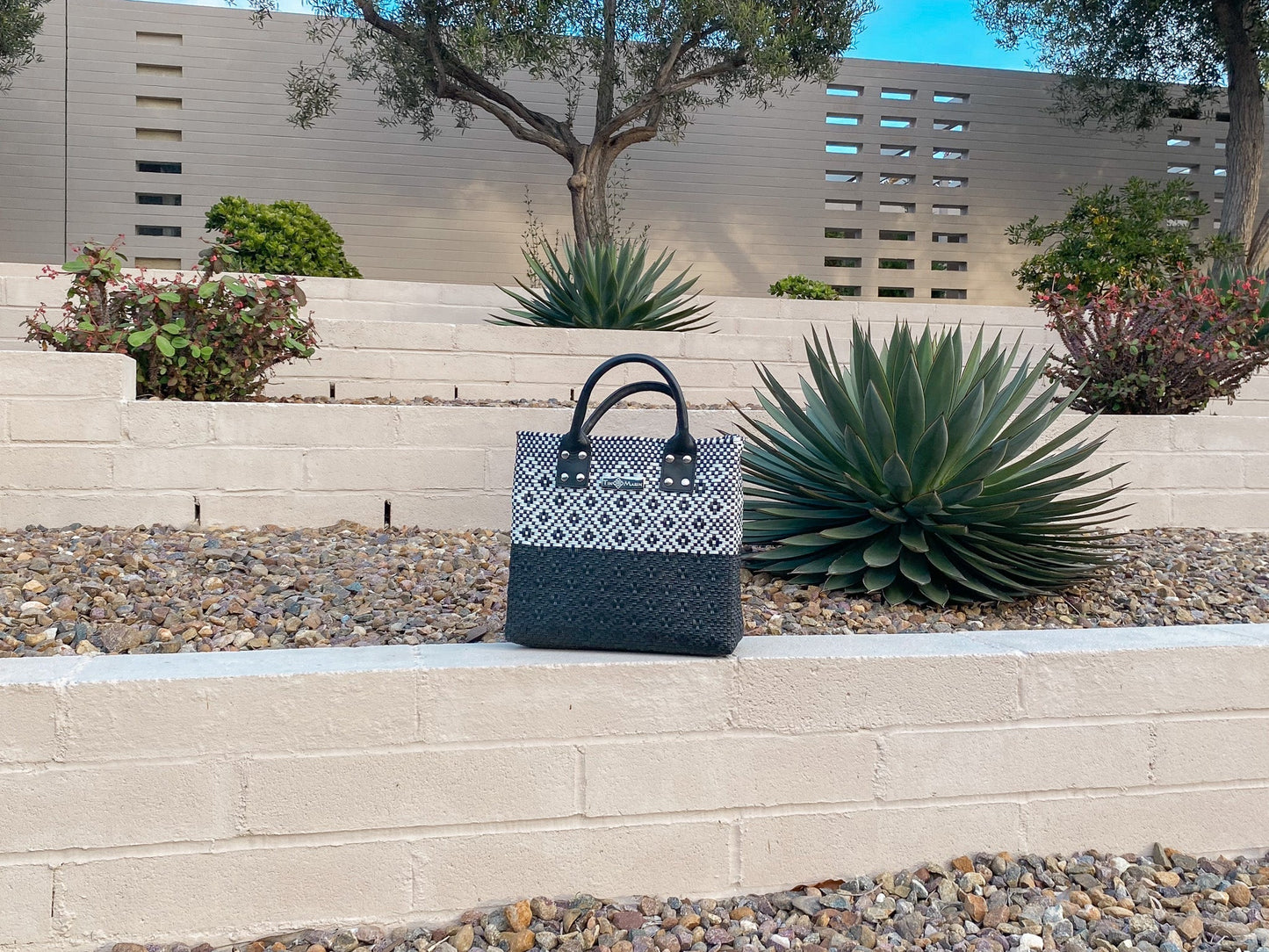 Tin Marin Black Large Woven Crossbody Bag - Black Leather