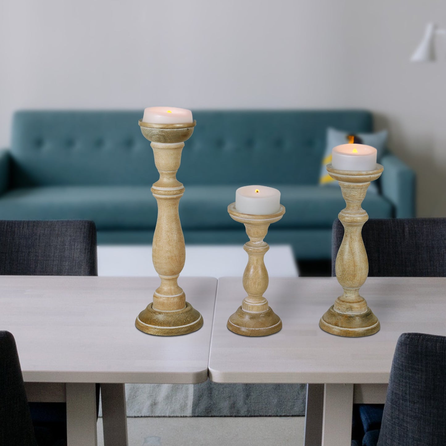 Tuli Rustic White Large Pillar Candleholder Set