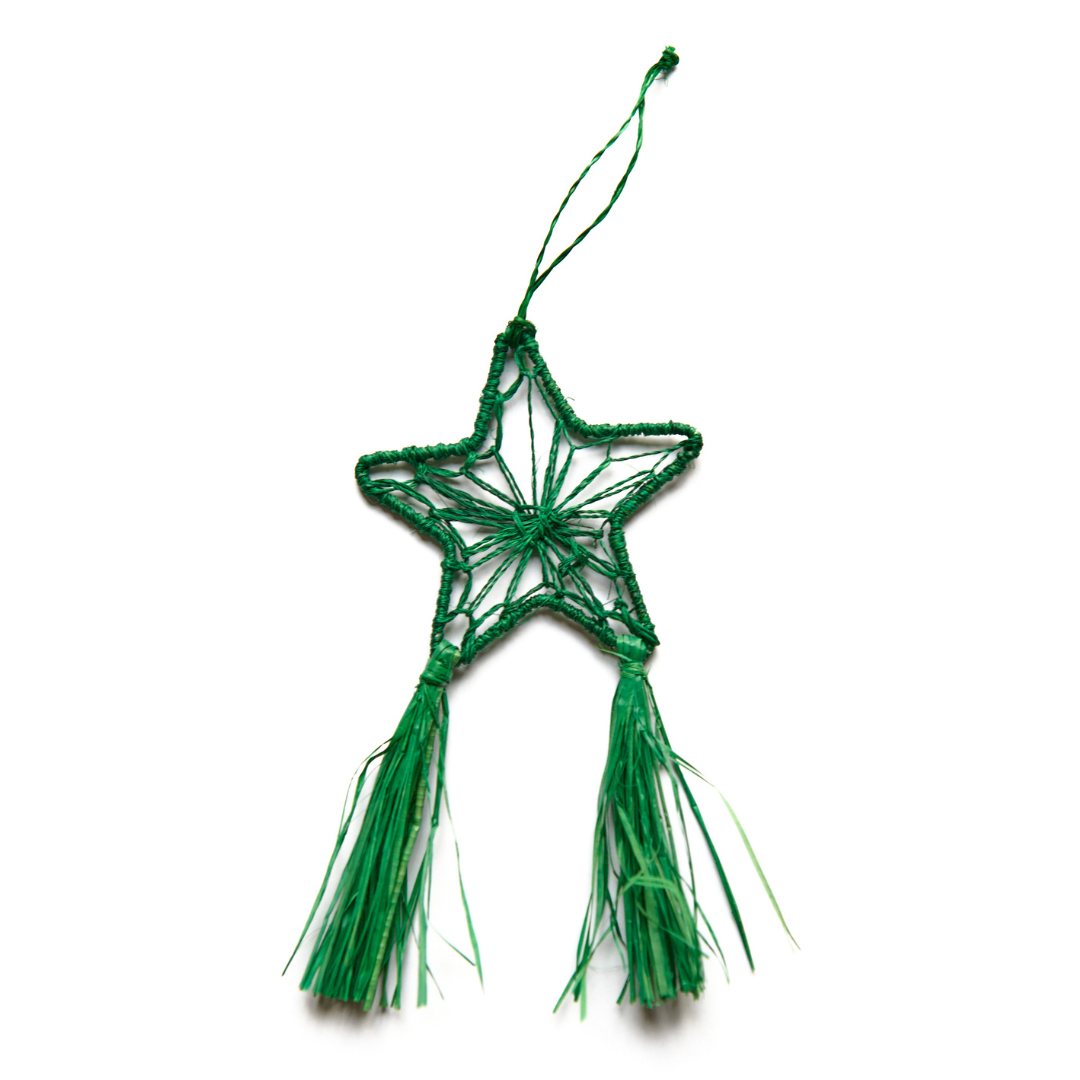 Abaca Parol Star Ornament, Green