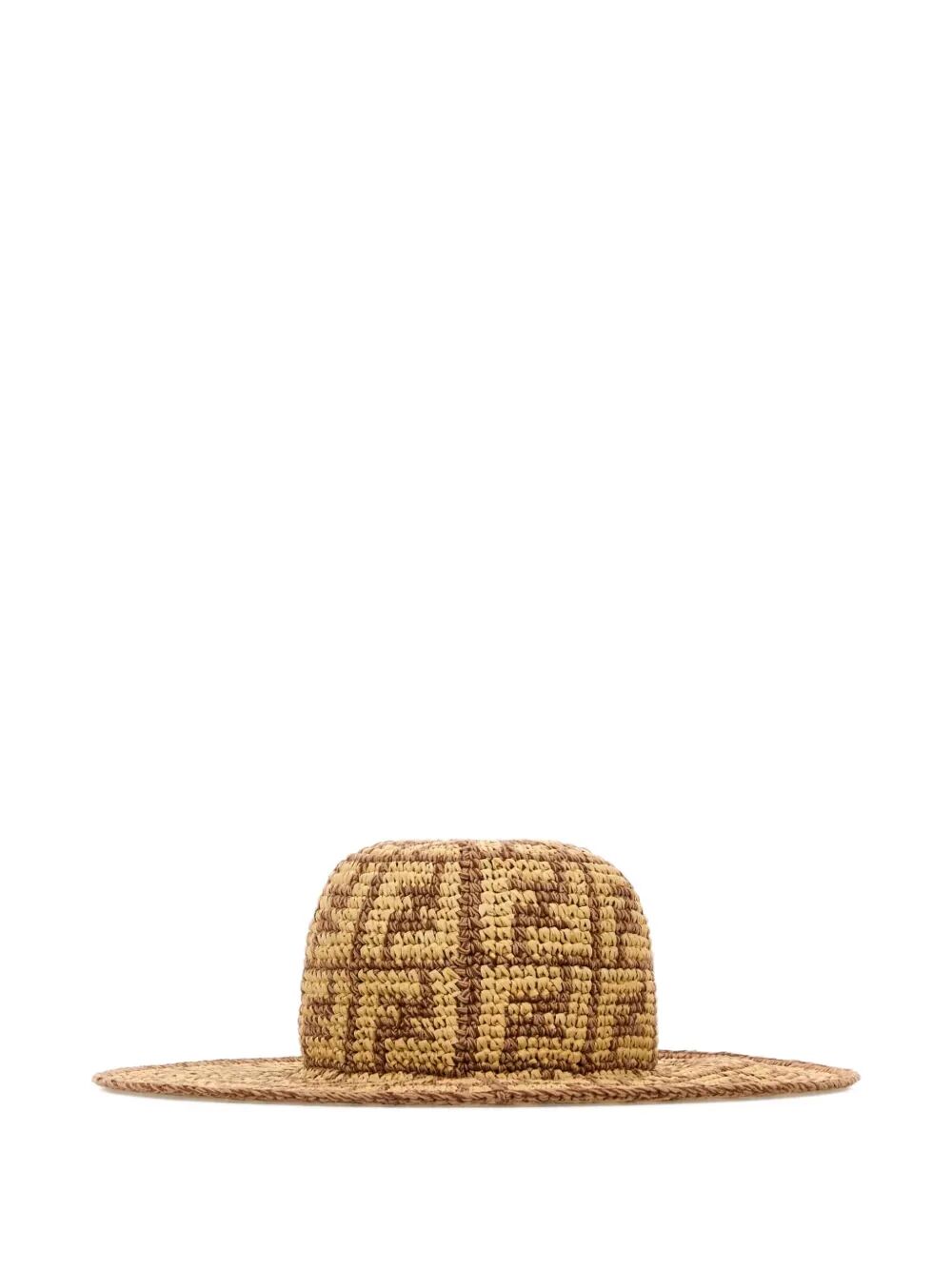 Fendi Women Hand-Woven Viscose And Cotton Hat With All-Over Ff Motif