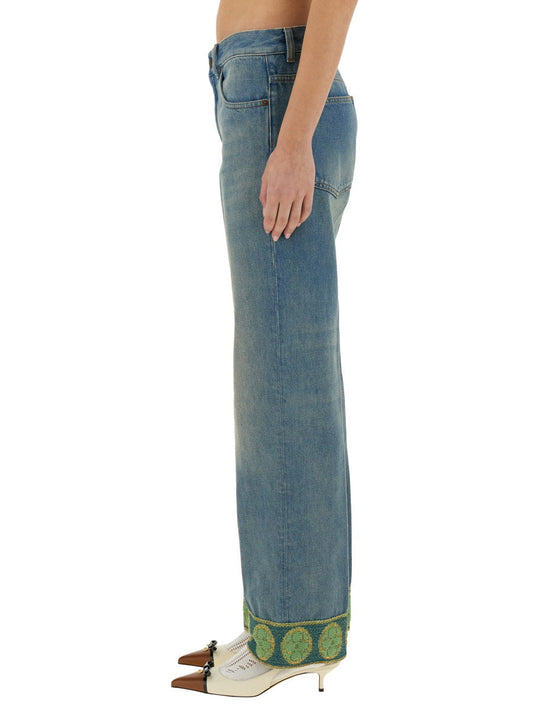 Valentino Women Denim Pants With Jacquard Edges