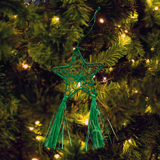 Abaca Parol Star Ornament, Green
