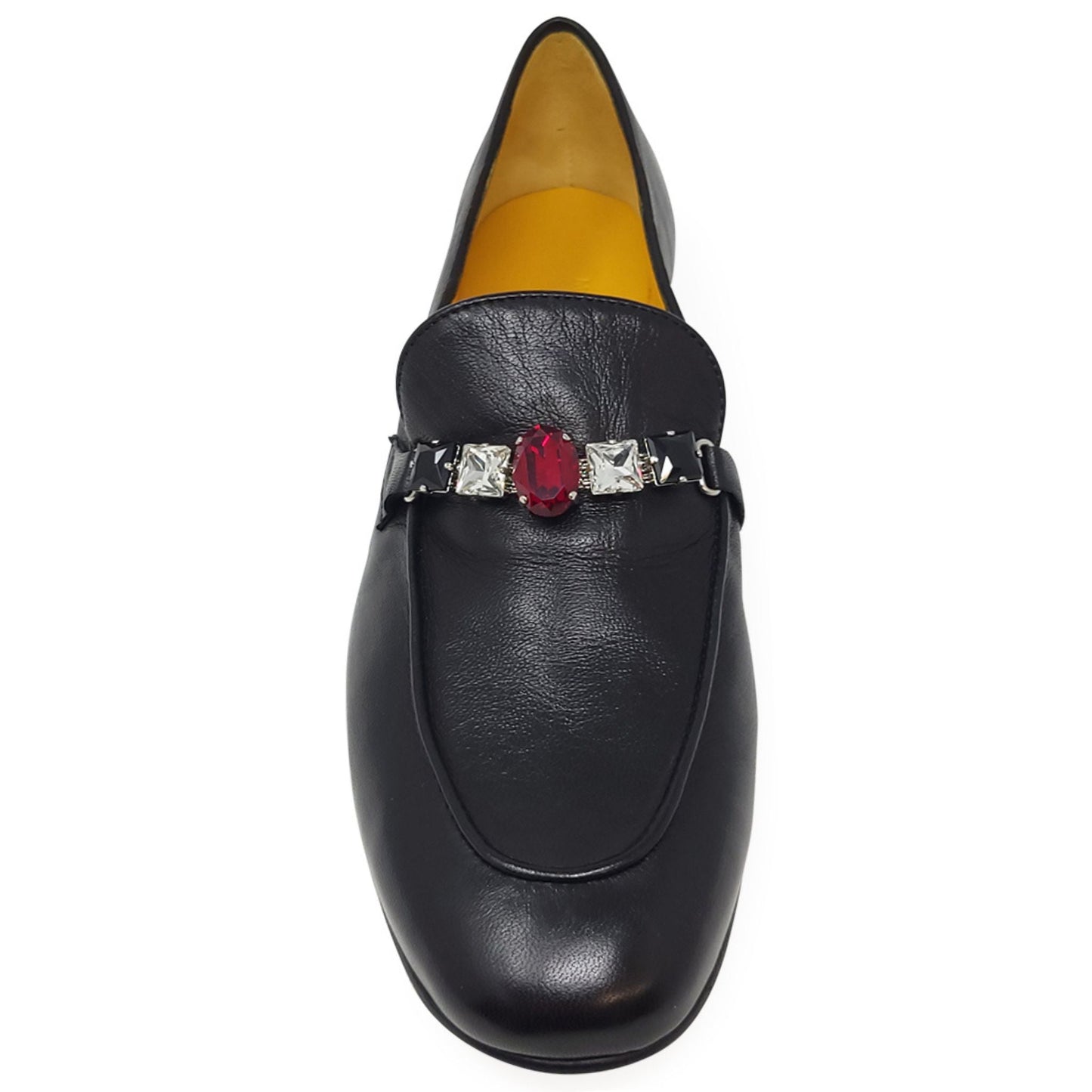 Black Leather Jeweled Loafer