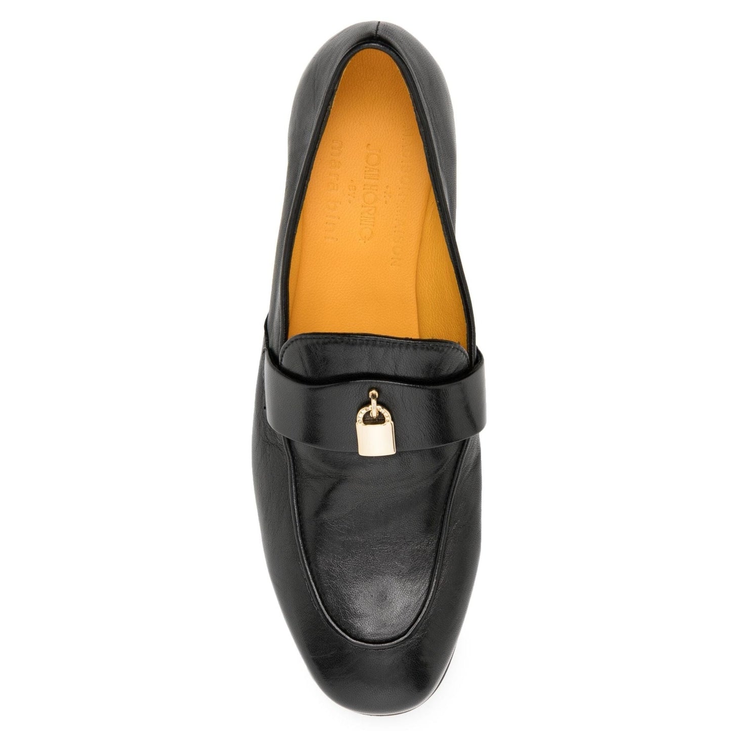 Black Leather Lock Flat Loafer