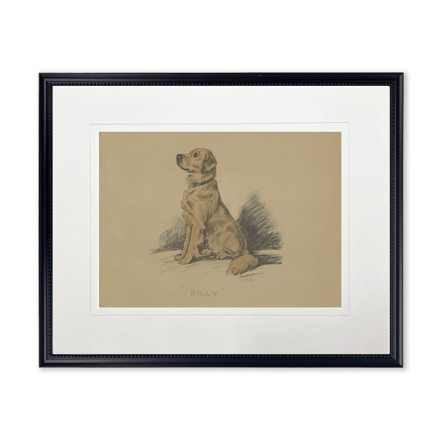 Sitting Dog Sketch Print in Black Frame