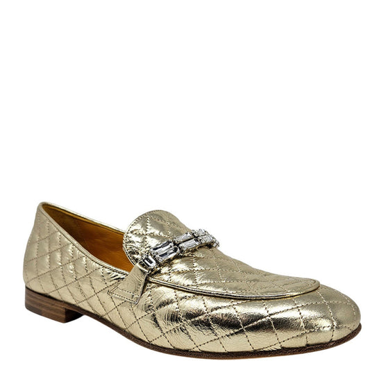 Gold Quilted Flat Loafer