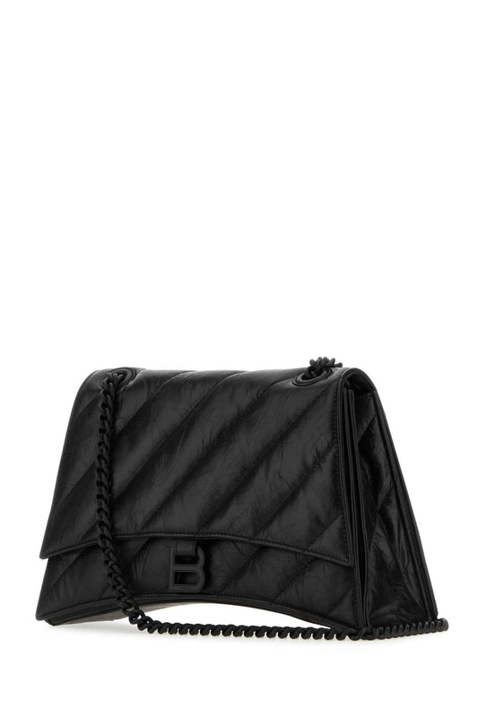 Balenciaga Women Black Leather Crush M Shoulder Bag