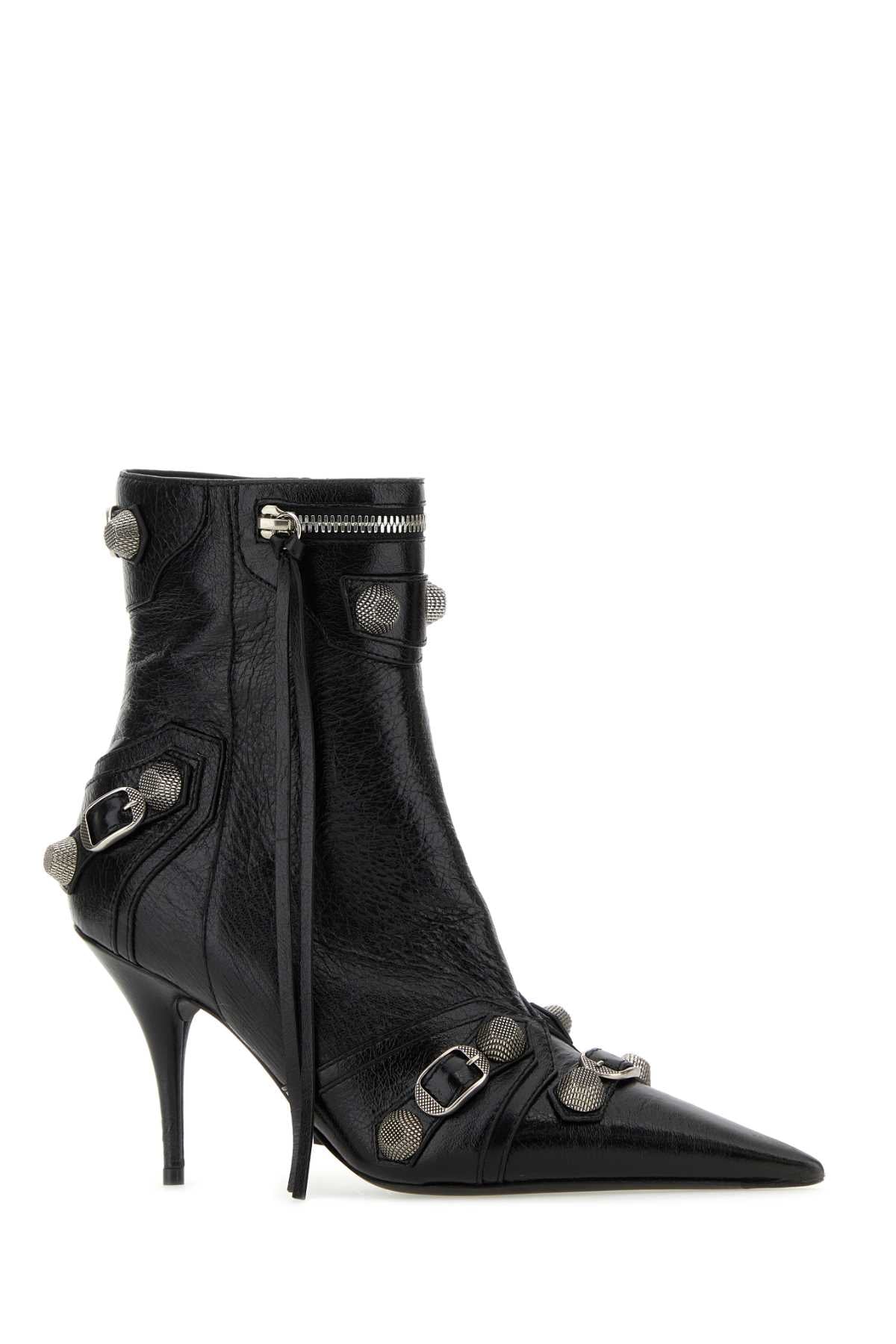 Balenciaga Women Black Leather Cagole Ankle Boots