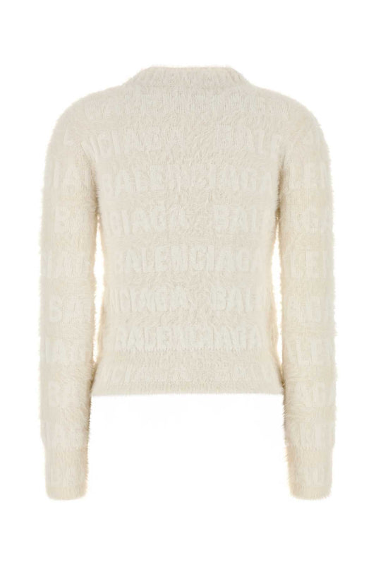Balenciaga Women Ivory Wool Blend Sweater