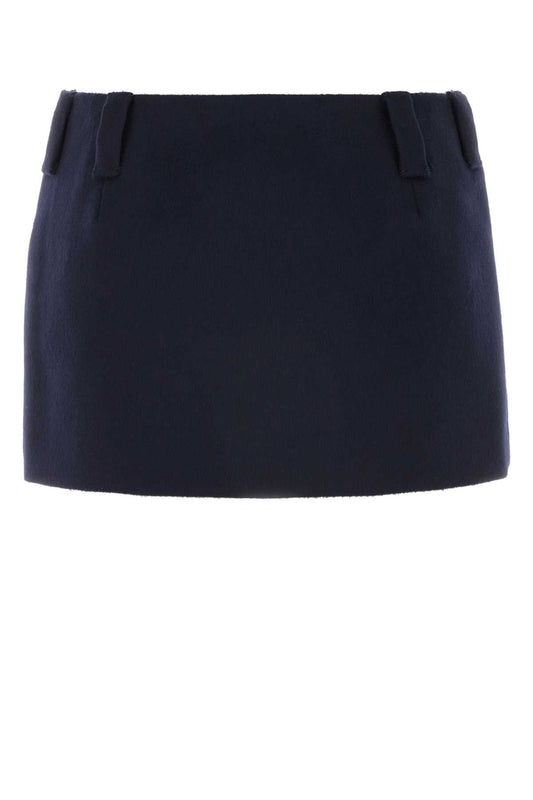 Miu Miu Women Midnight Blue Wool Blend Mini Skirt