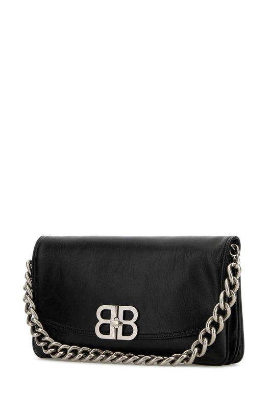 Balenciaga Women Black Leather Medium Bb Soft Shoulder Bag