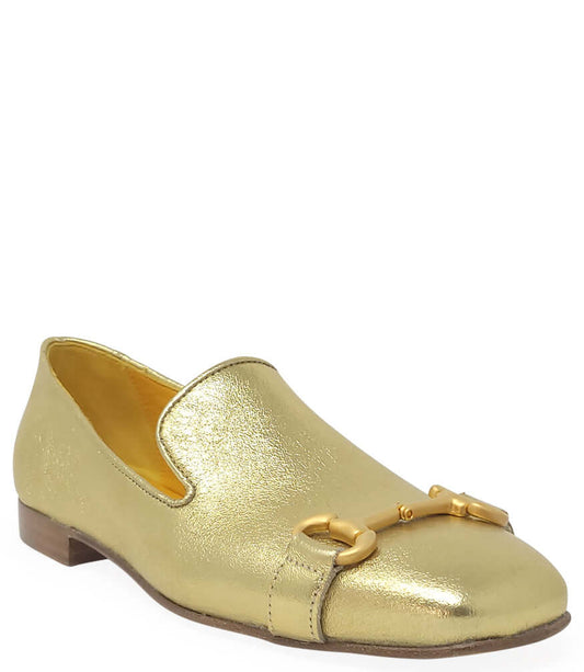 Gold Leather Square Toe Loafer