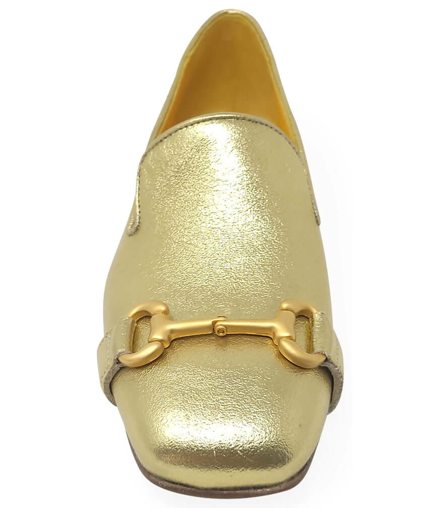 Gold Leather Square Toe Loafer