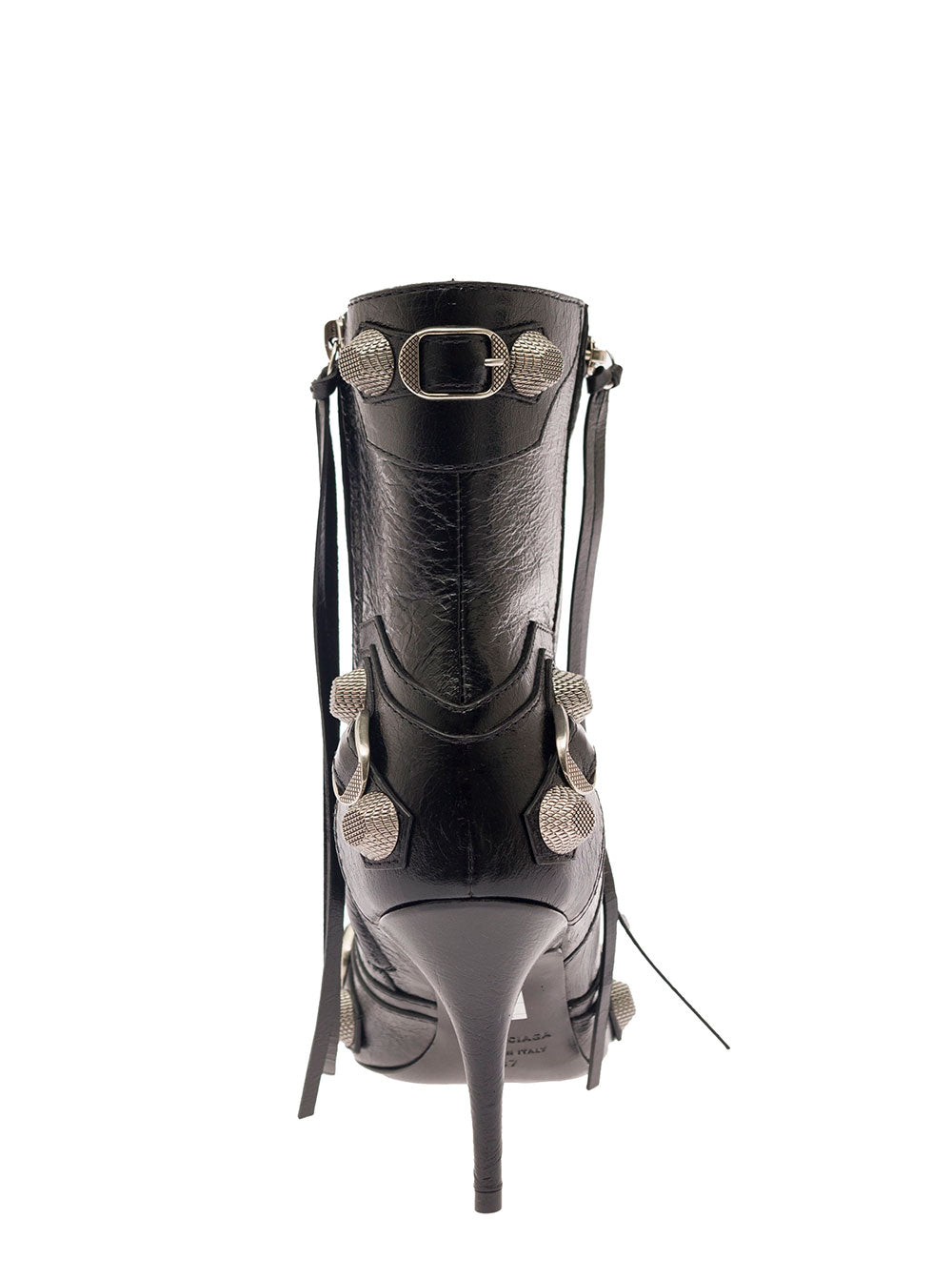 Balenciaga Women 'Cagole' Black Pointed Bootie With Studs And Buckles In Leather Woman