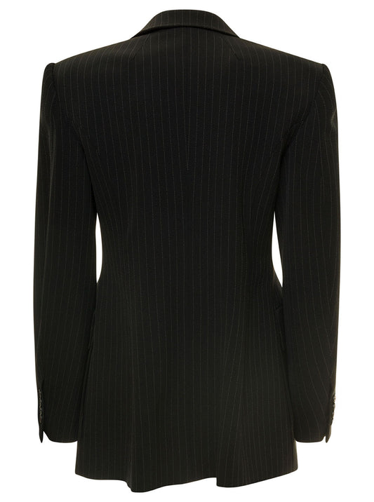 Balenciaga Women 'Hourglass' Black Pinstripe Single-Breasted Jacket In Stretch Wool Woman
