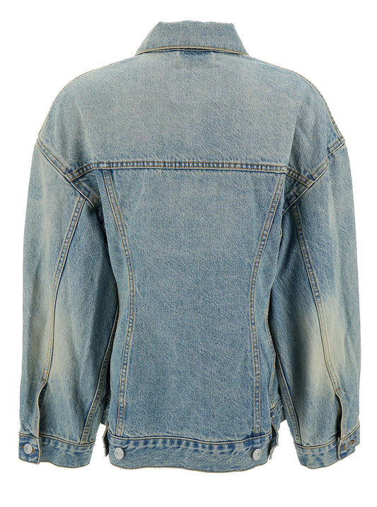 Balenciaga Women 'Hourglass' Light Blue Jacket With Branded Buttons In Cotton Denim Woman
