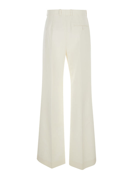 Chloé Women White Flared Trousers In Wool And Silk Woman