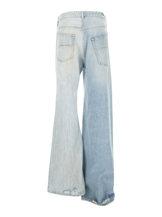 Balenciaga Women 'Fifty-Fifty' Light Blue Jeans With Asymmetric Legs In Denim Women