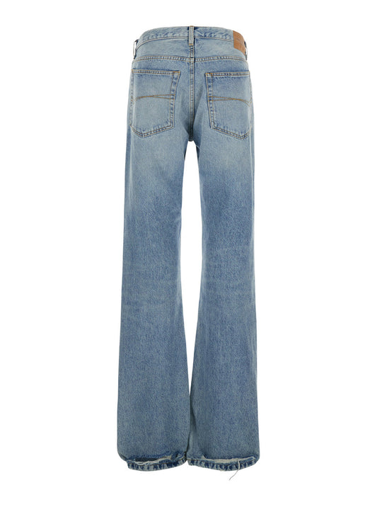 Balenciaga Women Light Blue Low Waisted Straight Jeans In Denim Woman