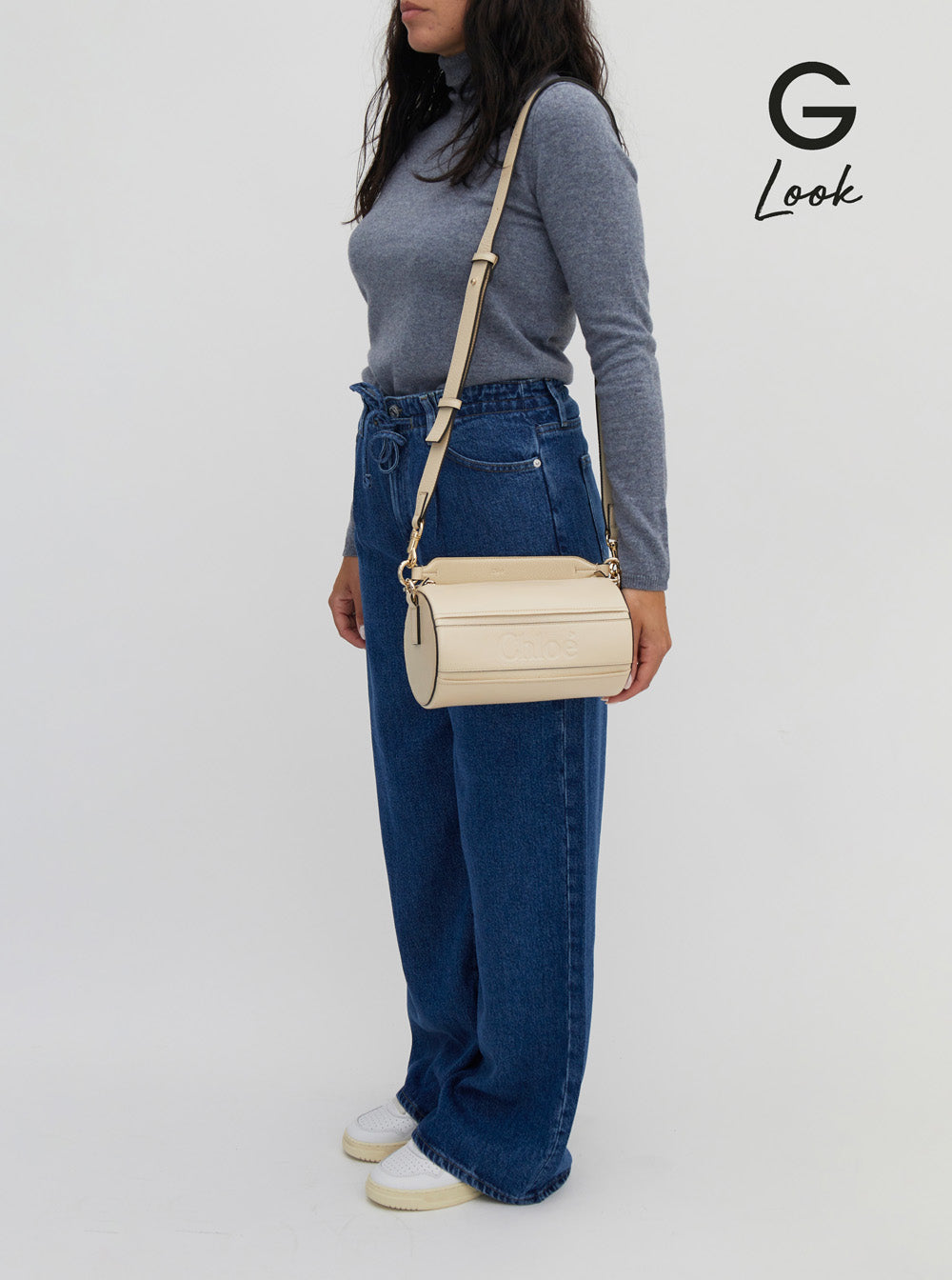 Chloé Women 'Woody' Cream White Tube Shoulder Bag With Engraved Logo In Leather Woman