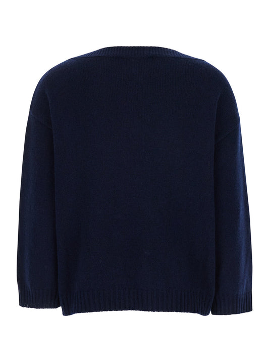 Valentino Women Blue Sweater With Vlogo Detail In Cashmere Woman