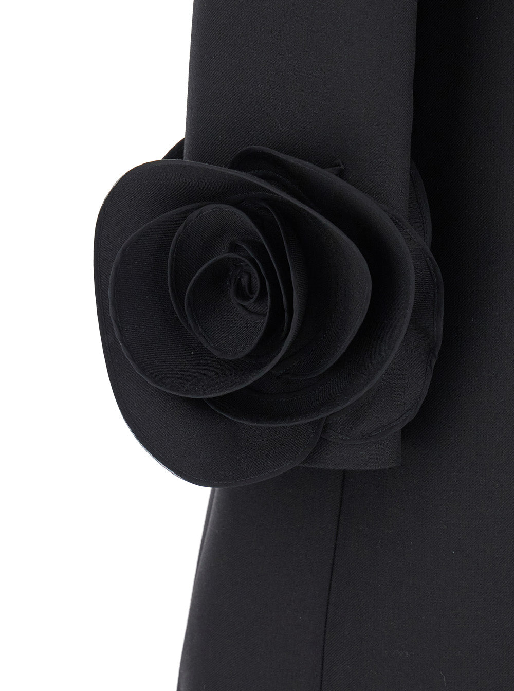 Valentino Women Black Crewneck Short Dress With Floral Detail In Wool Woman
