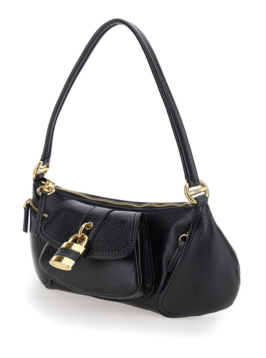 Chloé Women 'The 99' Black Shoulder Bag With Padlock In Hammered Leather Woman
