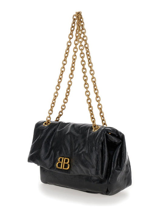 Balenciaga Women 'Monaco Chain' Black Shoulder Bag In Leather Woman