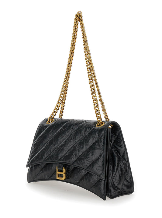 Balenciaga Women 'Crush M' Black Crossbody Bag With B Logo In Crush Quilted Leather Woman