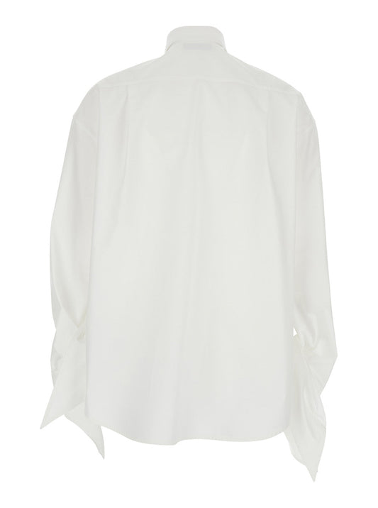 Balenciaga Women White Shirt With Classic Collar And Knotted Cuffs In Cotton Woman