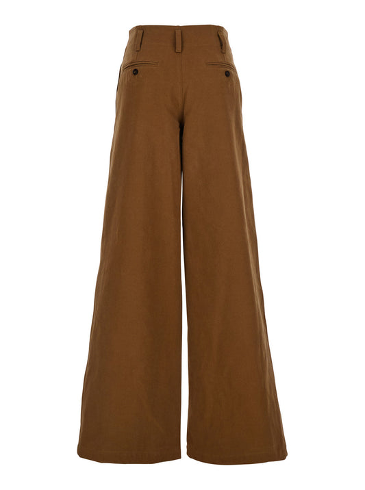 Chloé Women Brown Pants With Belt Loops And Wide Leg In Cotton Woman
