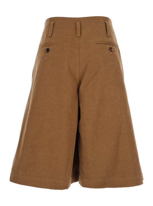 Chloé Women Brown Bermuda Pants With Belt Loops And Wide Leg In Cotton Woman