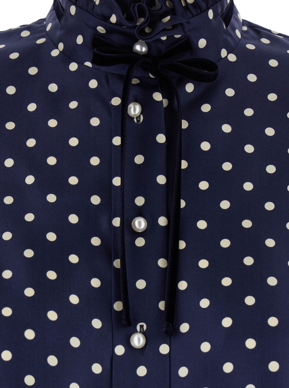 Valentino Women Blue Shirt With Bow Embellishment And All-Over Plus De Pois Motif In Silk Woman
