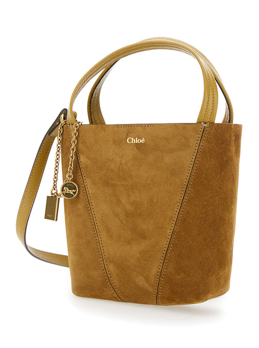 Chloé Women 'Spin' Beige Shoulder Bag With Adjustable And Removable Shoulder Strap And Logo Charm On The Front In Suede Woman