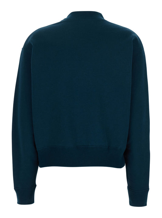 Chloé Women Blue Crewneck Sweatshirt With Logo Lettering Print In Cotton Woman