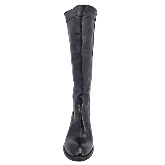 Black Leather Knee-High Pull-on Boot
