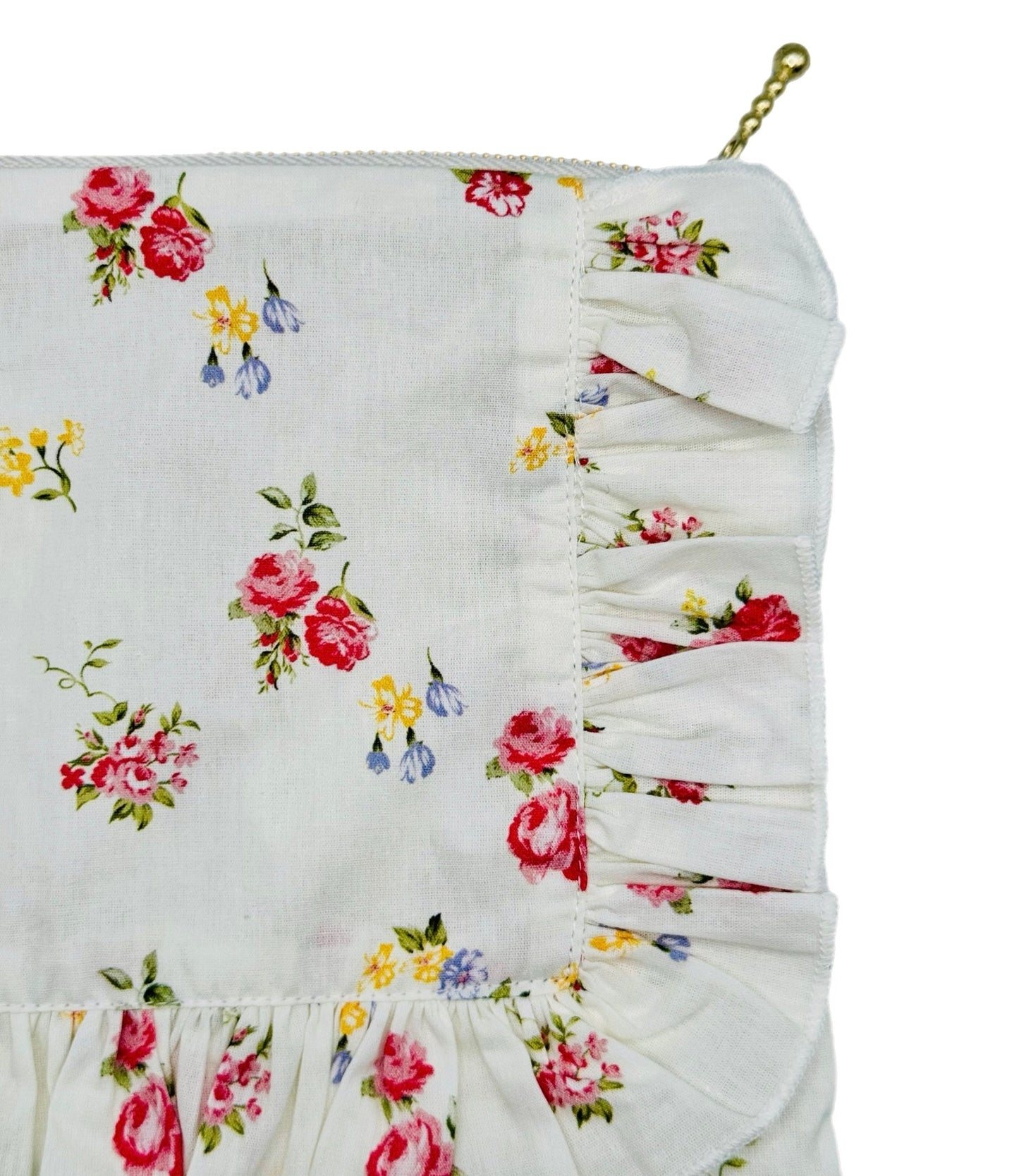 English Rose Posy|Timeless Floral Ruffle Zipper Pouch