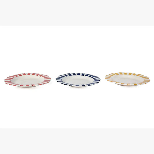 Ceramic Stripe Dinner Plate, Red- 10 x 10 x 1.25 Inches