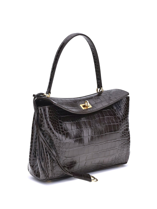 Balenciaga Women Rodeo Shoulder Bag In Crocodile-Print Leather