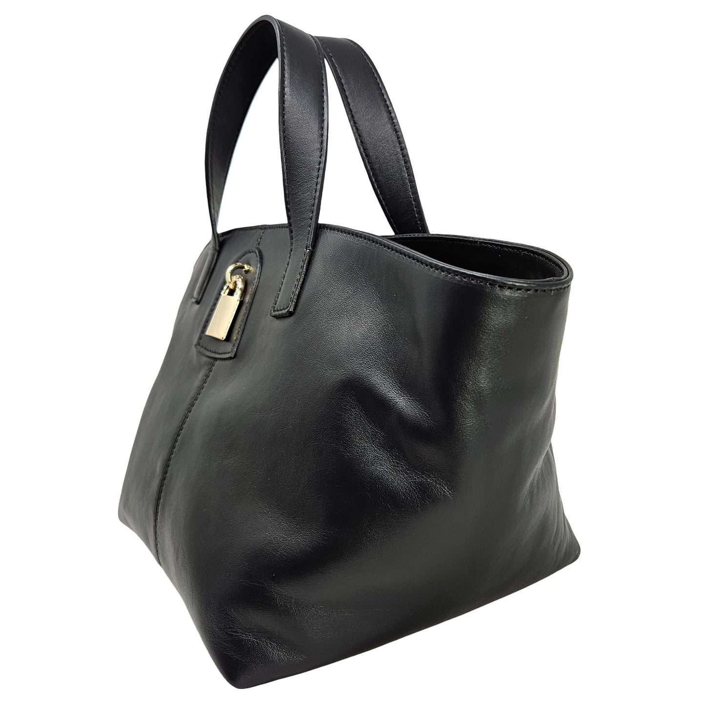 Madison Maison x Joan Hornig Black Leather Lock Tote Bag