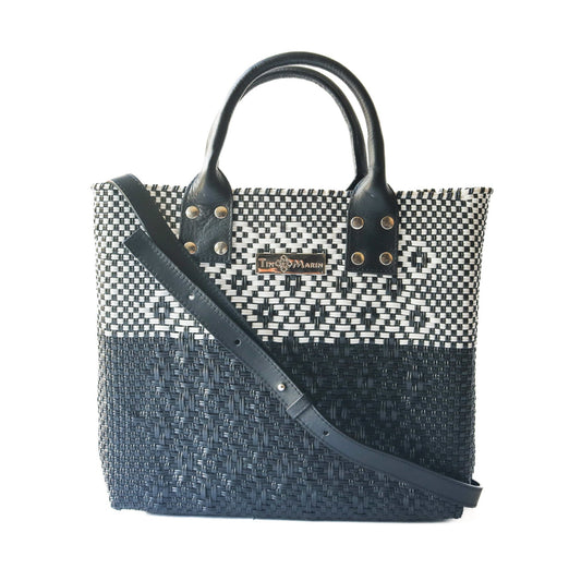 Tin Marin Black Large Woven Crossbody Bag - Black Leather