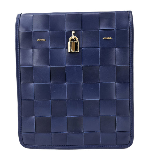 Woven Leather Navy Blue Crossbody Bag