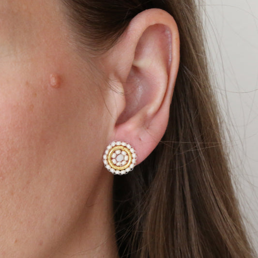 Beaded Stud Pack Pearl + Silver