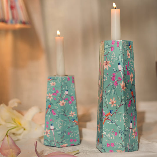 Aqua Flora Hexagonal Candleholders