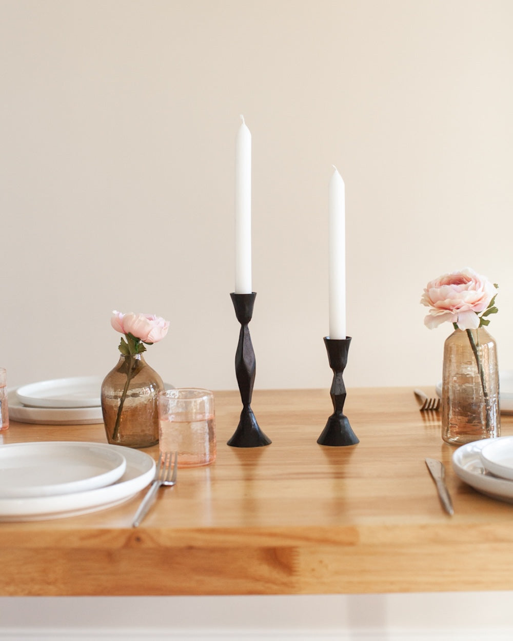 S/2 Low Diamond Candlestands - Black Finish