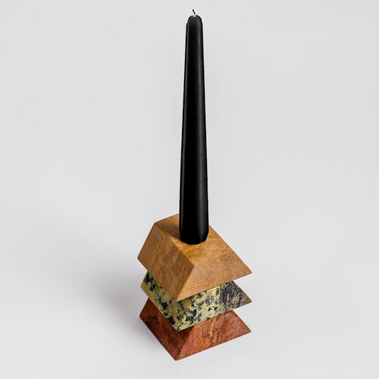 Triangle Gemstone puzzle / 3piece candelabra Serpentine, Soapstone, Jasper