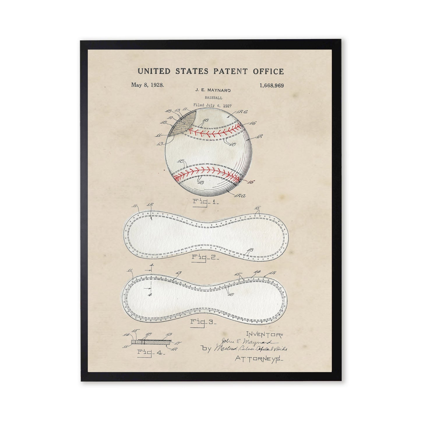 Baseball Patent in Black Frame